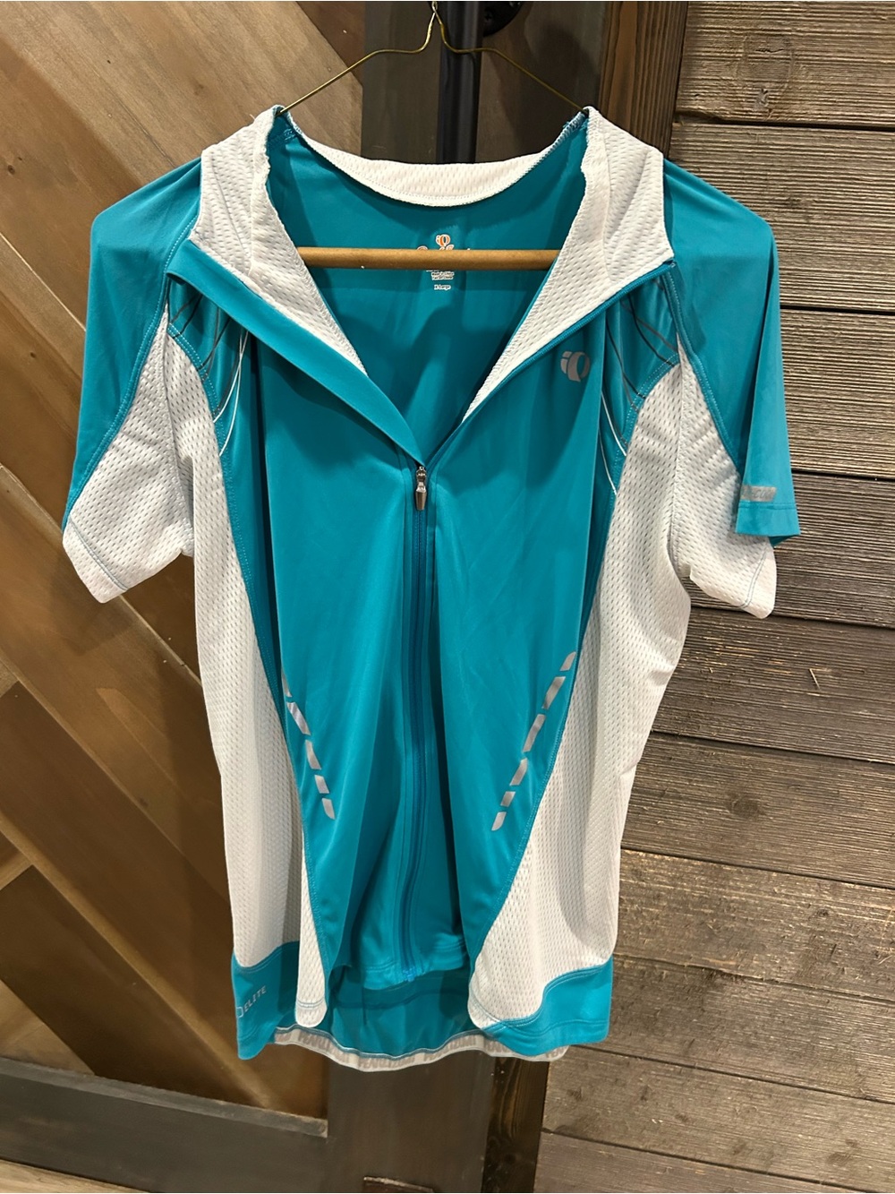 Pearl Izumi Teal and White Short-Sleeve Cycling Top